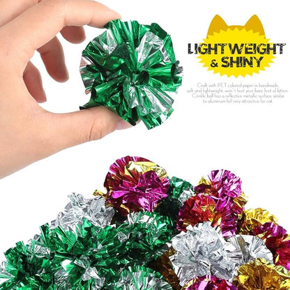 HNYYZL 25 Pack Crinkle Balls Cat Toys for Cats - Original Mylar Crinkle Balls (Random Color)