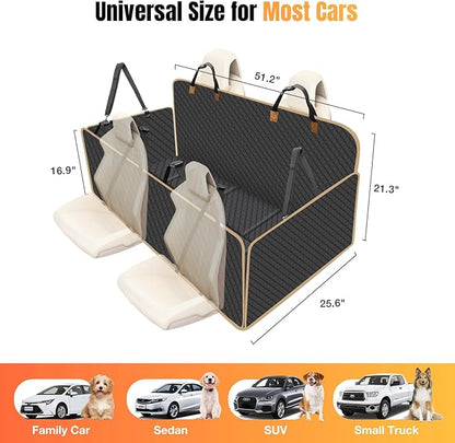 Hard Bottom Dog Car Seat Cover for Back Seat, Holds 420lbs - Waterproof Sturdy Nonslip Hammock for Cars/Trucks/SUVs - Easy to Clean & Safe Backseat Extender for Large Dogs