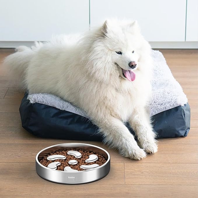 Slow Feeder Dog Bowl-3Cups for Large Breeds, Double Wall Food-Grade Stainless Steel, Heavy Duty with Non-Slip Rubber Base, Puzzle Maze Bowl to Slow Down Eating