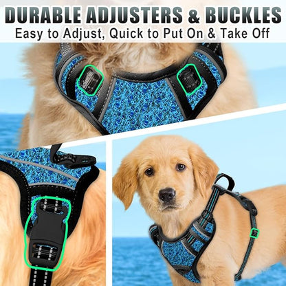 BARKBAY No Pull Dog Harness Large Reflective Dog Harness with Front Clip and Easy Control Handle for Walking Training Running with ID tag Pocket(Blue/Black,S)