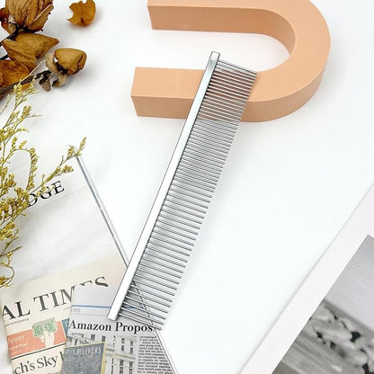 Professional Dual-Sided Fine & Coarse PET Grooming Comb with Antistatic Brass Handle and Rounded Teeth