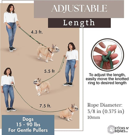 Hands Free Dog Leash, Waist Leash for Dog Walking, Crossbody, Multifunctional, Dog Lead, Running, 2 Dogs, Dual Handle, Traditional Lead, Adjustable Lead 4.3ft - 7.5ft, 3/8" (10mm) Diameter.