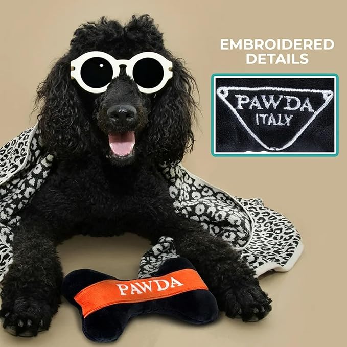 Haute Diggity Dog Pawda Bone, Plush Designer Dog Toys with Interactive Squeaker, Stimulating Pet Enrichment, Machine-Washable & Safe Materials for All Breeds, One Size