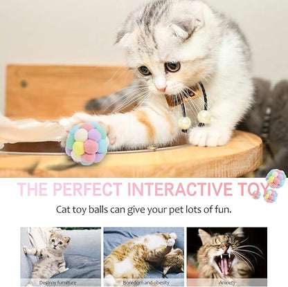 Andiker Cat Ball Toy, 3 pcs Handmade Colorful Woolen Yarn Balls SML Size for Cats Doing Exercise and Scratching Toy, Interactive Chasing & Chewing Toys Within Bell Cat Toys for Indoor Cats (SML)