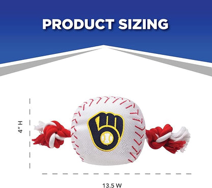 MLB MILWAUKEE BREWERS Baseball Rope Toy for DOGS & CATS. Tough nylon, Sporty Baseball Design, Heavy-duty ropes with Inner SQUEAKER
