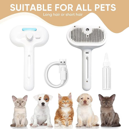 3-in-1 Cat Steam Brush – Pet Grooming & Shedding Comb with Gentle Steam Spray, One-Click Hair Release, Steam Pet Brush for Long & Short Hair Cats & Dogs (White)