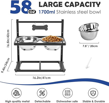 Elevated Dog Bowls for Dogs,Raised Dog Bowl Stand with Two 1700ML Stainless Steel Bowls, Adjustable Tall Dog Food Water Bowls