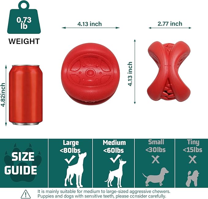 Treat Dispensing Dog Toys – Tough Natural Rubber Chew Toys for Aggressive Chewers, Large/Medium Dogs – Interactive Dog Treat Toy to Relieve Separation Anxiety, Boredom & Clean Teeth, Dishwasher Safe