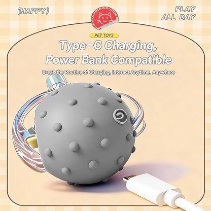 Interactive Cat Toys for Indoor Cats with 3 Interchangeable Tails - Automatic Moving & Chirping Ball, Self Play Toy for Playful Kittens & Bored Cats Home Alone (Gray)