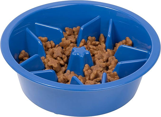 Leash Boss Slow Feeder Dog Bowls (1.5 Cup) Puzzle Dog Food Bowl with Feeder Holes, Fits into Elevated Pet Feeders, Slow Eating for Large, Medium & Small Sized Breeds - Blue
