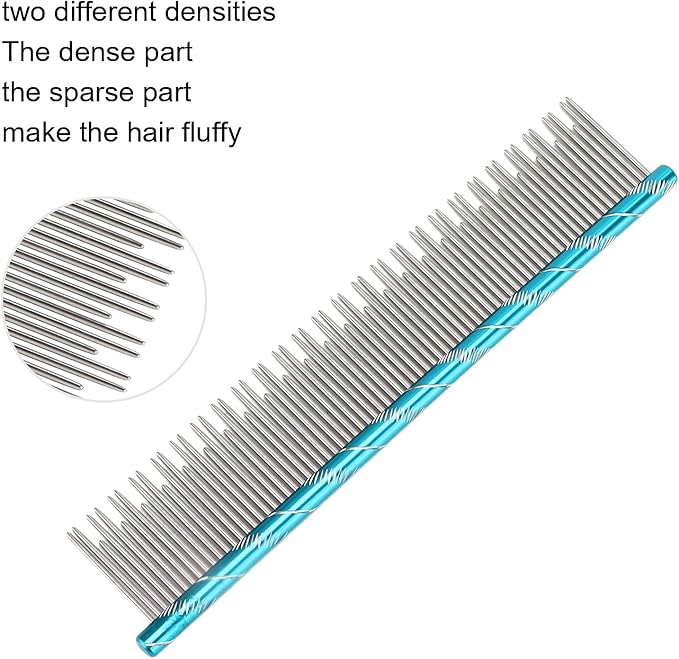 Zerodis Pet Hair Removal Comb, Reusable Stainless Steel, Blue, Cat Grooming, Thick Hair, 16 x 3.3cm/6.3 x 1.3in