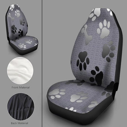 Grey Black Dog Paw Bones Printed Car Seat Cover only for Front, Waterproof Soft Universal Bucket Seats Cover Protector Fit Most Vehicles