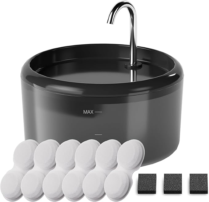 Cat Water Fountain for Cats Inside: Pet Water Fountain - Auto Cat Drinking Fountain - Faucet Pet Water Dispenser with LED Light - Silent Water Bowls for Small Animal - 80oz/2.4L Waterer with 9 filters