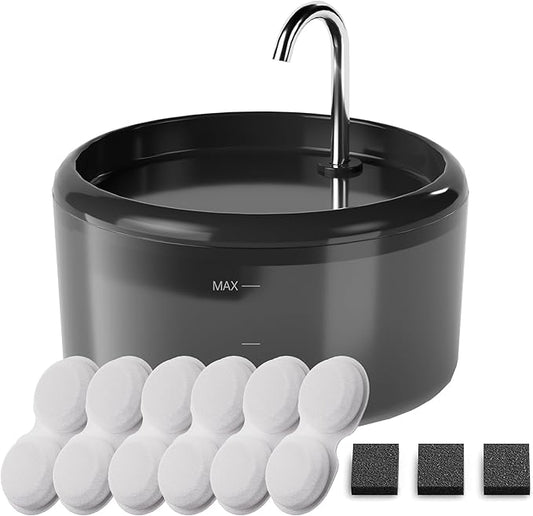 Cat Water Fountain for Cats Inside: Pet Water Fountain - Auto Cat Drinking Fountain - Faucet Pet Water Dispenser with LED Light - Silent Water Bowls for Small Animal - 80oz/2.4L Waterer with 9 filters