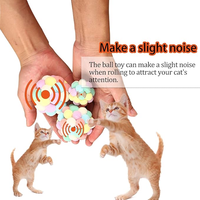 Andiker Cat Ball Toy, 3 pcs Handmade Colorful Woolen Yarn Balls SML Size for Cats Doing Exercise and Scratching Toy, Interactive Chasing & Chewing Toys Within Bell Cat Toys for Indoor Cats (SML)