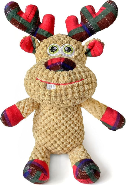 Christmas Squeaky Plush Dog Toys for Small Medium Large Dogs, Durable and Indestructible Dog Christmas Toys, Cute Reindeer Squeaky Dog Toys,Teeth Cleaning and Interactive Puppy Toys