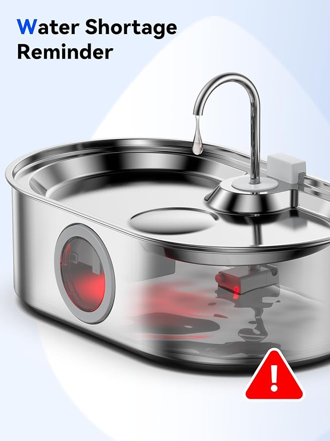 3.4Gal Dog Water Fountain for Large Dogs, 13L Stainless Steel Large Pet Fountain with Deeper & Wider Drinking Area, Automatic Dog Water Bowl Dispenser with Water Window (Pump)