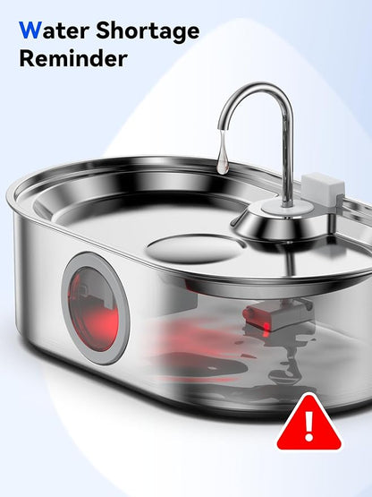 3.4Gal Dog Water Fountain for Large Dogs, 13L Stainless Steel Large Pet Fountain with Deeper & Wider Drinking Area, Automatic Dog Water Bowl Dispenser with Water Window (Pump)