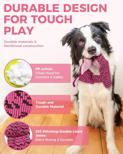 Squeaky Dog Toys for Large Dogs, Durable Plush Chew Toys for Tough Play, Interactive Tug of War Toy, Tough Teething Gift to Keep Them Busy and Relieve Boredom (Pink Pig)