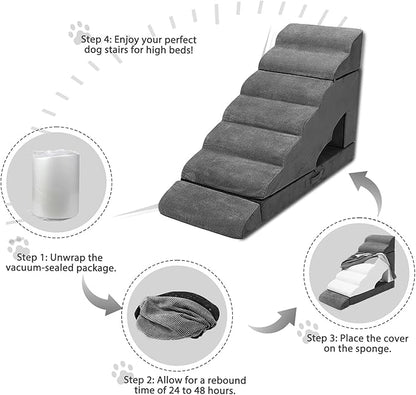 7-Step Dog Stairs for High Beds 30-36", Non-Slip Pet Steps for Large Dogs, Pet Stairs for Small Old Dogs/Cats
