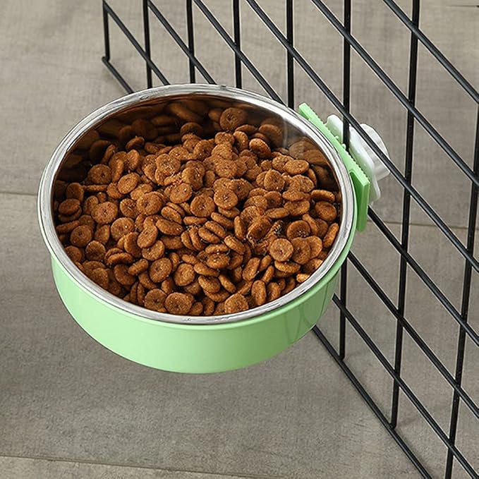 Love Dream Crate Dog Cat Bowls - Removable Stainless Steel Hanging Pet Cage Bowls for Kennel, Water Food Feeder Cage Coop Cup for Cats, Dogs, Rabbits and Small Animals (Small, Green)