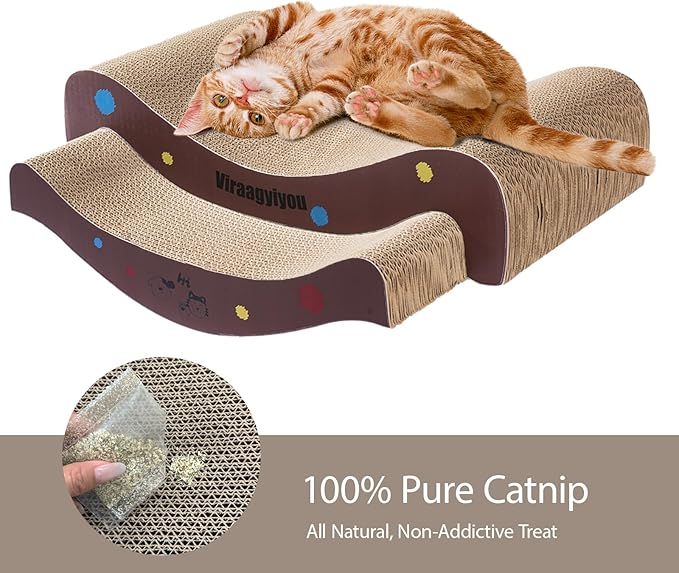 Cat Scratcher, Cat Scratching Board for Cats, Scratch-Resistant Scratching Post Large (20L x 4H in.) and Small (16.5L x 2.5H in.), Corrugated Cardboard
