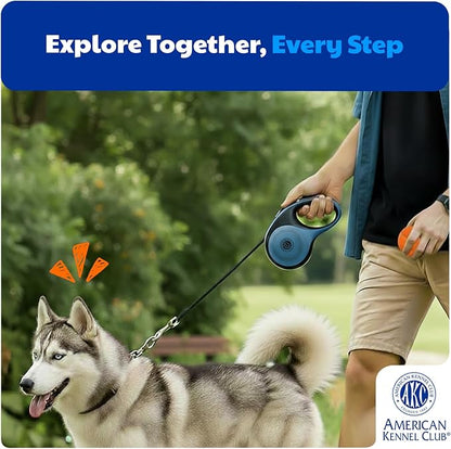American Kennel Club Heavy Duty Retractable Dog Leash, 16.4ft, Tangle-Free, Ergonomic Grip, One-Hand Brake, for Medium & Large Dogs up to 110 lbs Blue