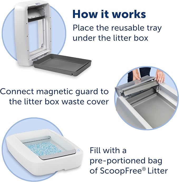 PetSafe ScoopFree Stainless Steel Reusable Cat Litter Tray with Magnetic Waste Shield & 4.3 lb Bag Fresh Scent Premium Crystal Litter
