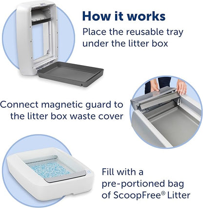 PetSafe ScoopFree Stainless Steel Reusable Cat Litter Tray with Magnetic Waste Shield & 4.3 lb Bag Fresh Scent Premium Crystal Litter
