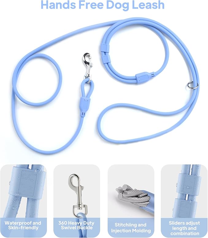 PetiFine Hands Free Dog Leash, Crossbody Waist Leash for Dog Walking, 8 ft Multifunctional Waterproof Waist Lead for Swimming,Running,Training (Large,Blue)
