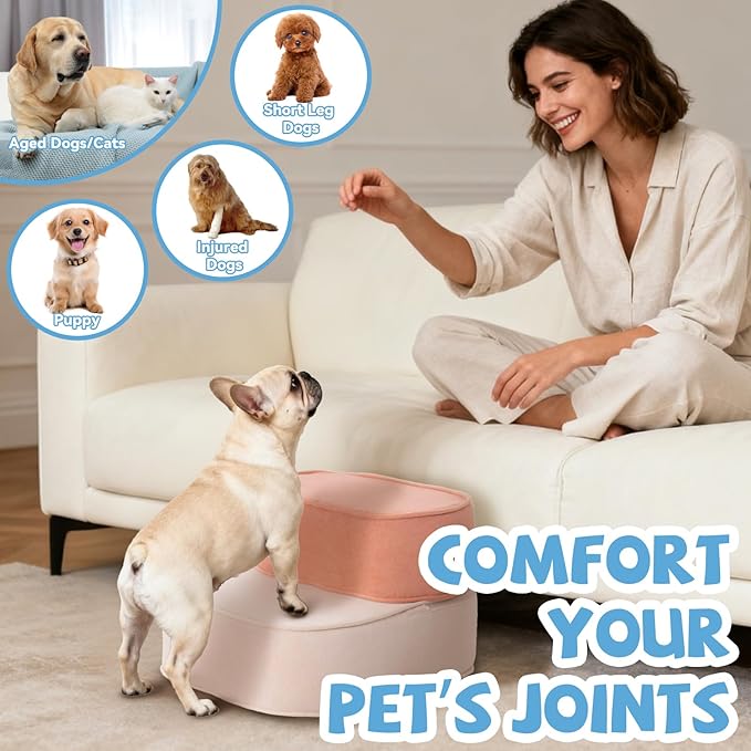 Dog Stairs for Small Dogs 11.8" H,2 in 1 Dog Steps for High Bed Couch 2-Step Pet Stairs for Dogs to Get On Bed,High Density Foam Non-Slip Pet Ramp for Puppy Older Cat