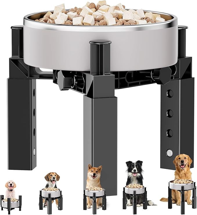 Aystkniet Dog Bowl Stand with Adjustable Height & Width, Anti-Slip Elevated Food Water Bowl Holder for Large Medium Small Dogs, Durable Raised Dog Feeder for Lifted Feeding, Only Stand Without Bowls