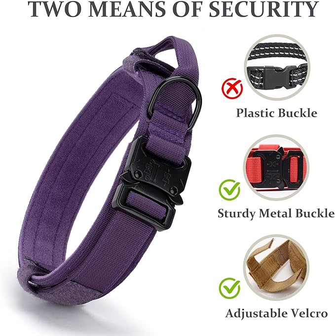 Tactical Dog Collar, Adjustable Military Training Nylon Dog Collar with Control Handle and Heavy Quick-Release Metal Buckle for Small Medium Large Dogs, Purple S