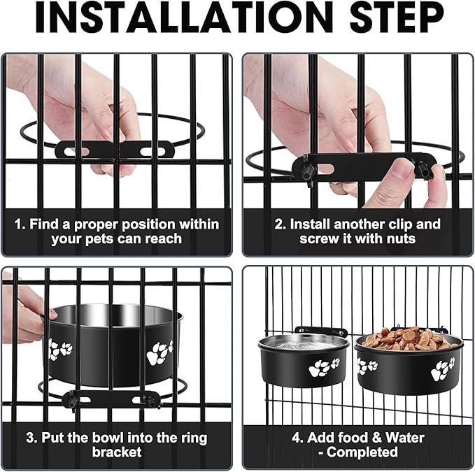 Dog Crate Bowls Hanging 2 Pack, ShineMe Hanging Food and Water Bowl for Dog Cage, Crate, Kennel - No Spill Metal Feeder Crate Bowls for Large and Medium Dogs (7.1x2.9” & 6.2x2.6”)