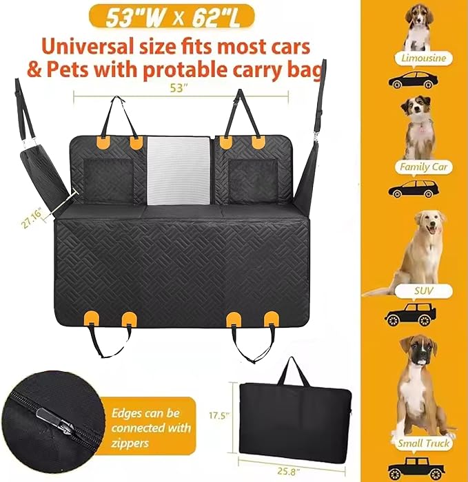 Serenica Back Seat Extender for Dogs, Hard Bottom Car Seat Cover for Dogs, Dog Hammock for Car, Back Seat Pet Cover for Dog