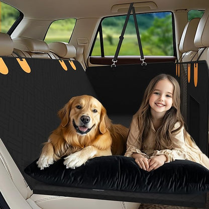 Back Seat Extender for Dogs with Pillow, Foldable Dog Car Seat Cover with Hard Bottom Waterproof Dog Hammock Car Pet Backseat Protector for Car, SUV, Truck