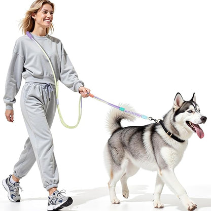 Hands Free Dog Leash Dual Handle, Wearable Leashes for Dog, Padded Waist Belts and Rotating Metal Clip,for Small Medium Large Dogs (18+ lbs) Walking Training Running (Purple Green, 4.5 FT)