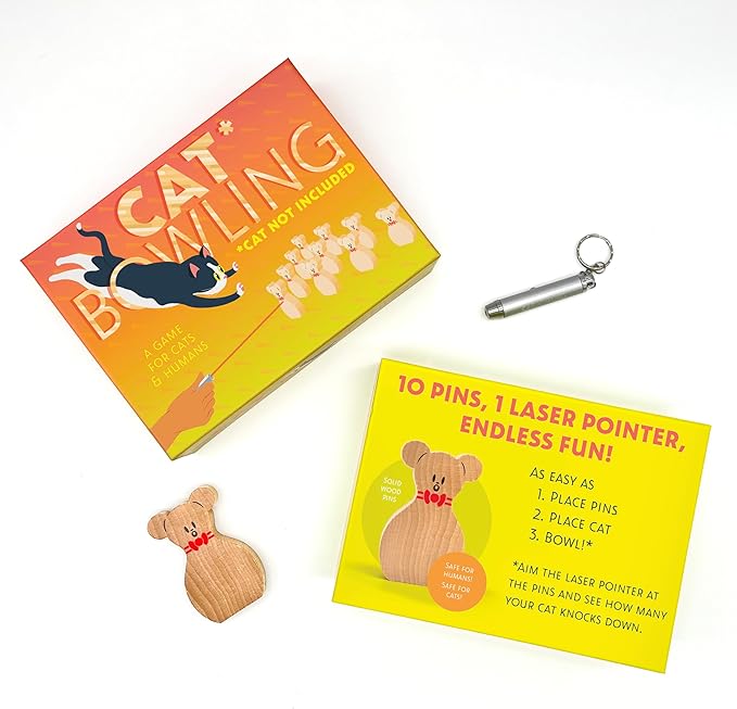 Terrarium Cat Bowling Game for Cats with 10 Wooden Pins and Laser Pointer