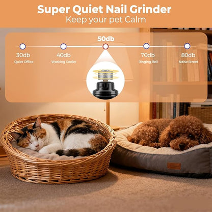 Silent Dog Nail Grinder, Electric Dog Nail Trimmer, USB Rechargeable Pet Nail Grinder, Painless Paws Grooming for Small Medium Large Dogs & Cats with 4 Grinding Heads