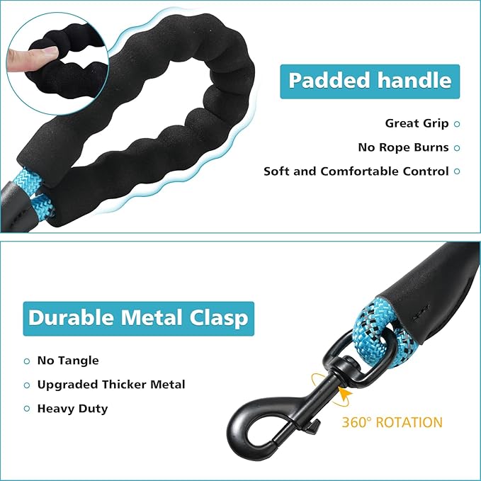 Rttochfy Rope Dog Leash 2/4/5/6/8/10 FT with Comfortable Padded Handle and Highly Reflective Threads for Small Medium and Large Dogs Heavy Duty (1/2"-8 FT, Orange)