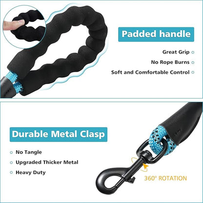 Rttochfy Rope Dog Leash 2/4/5/6/8/10 FT with Comfortable Padded Handle and Highly Reflective Threads for Small Medium and Large Dogs Heavy Duty (1/2"-5 FT, Grey)