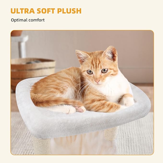 ROYPET Fashion Design 43.3" Cat Trees with Cat Houses Spring Balls,Beige