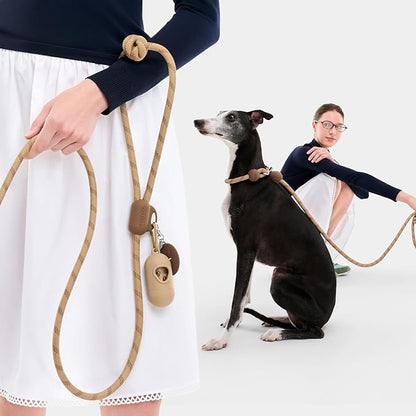 VETRESKA Hands-Free Dog Leash, 8FT Adjustable Rope Leash for Medium Large Dogs, Waist/Crossbody Slip Lead Leashes for Walking, No Pull Dog Leashes with Bag Dispenser, Clip, 3 in 1 Walk Kit (Coffee)
