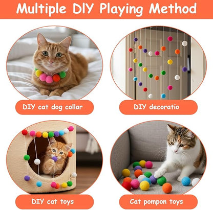 Ouligay 70 PCS Silent Cat Balls 1 Inch Colorful Cat Pom Pom Balls, Cats Toy Ball Soft Interactive Lightweight, Fuzzy Ball for Cats Kitten Toys for Indoor Crafts