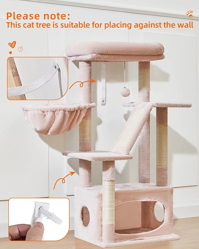 Taoqimiao Cat Tree,38.5-Inch Cat Tower for Indoor Cats,Suitable for Kittens with Luxurious cat condo with Adjustable Baskets and Luxurious Perch MS029SP Jelly Pink