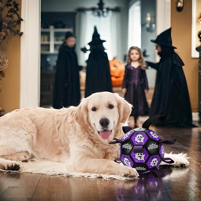 Halloween Dog Toy Halloween Dog Soccer Ball with Straps Dog Interactive Ball Toy Dog Halloween Tug of War Toy Dog Soccer Ball for Small Medium Large Size Dogs (8 inches) M