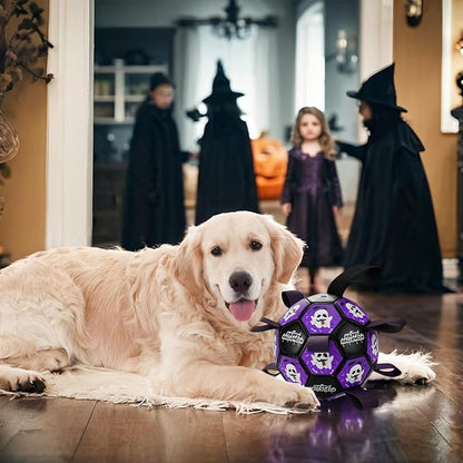 Halloween Dog Toy Halloween Dog Soccer Ball with Straps Dog Interactive Ball Toy Dog Halloween Tug of War Toy Dog Soccer Ball for Small Medium Large Size Dogs (8 inches) M