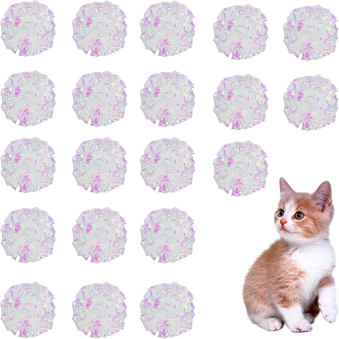Andiker 20PCS Cat Crinkle Balls, 2.16 Inches Cat Balls with Polyester Film Thick Crinkle Paper Sturdy Interactive Cat Toys for Indoor Cats Reducing Boredom and Keep Fit for Cats and Kitten (White)