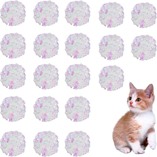 Andiker 20PCS Cat Crinkle Balls, 2.16 Inches Cat Balls with Polyester Film Thick Crinkle Paper Sturdy Interactive Cat Toys for Indoor Cats Reducing Boredom and Keep Fit for Cats and Kitten (White)