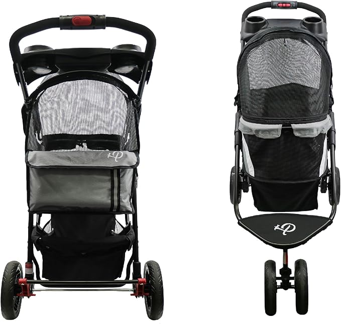 Petique Revolutionary Durable Pet Stroller, Easy Fold, Quality mesh Windows, Large Storage Basket, Secure Cup Holder Tray, Small/Medium Dogs, Cats and Pets, Supports up to 55LBS - Galaxy (Gray)